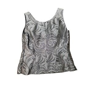 Womens Sleeveless Brocade Jacquard Peplum Holiday Top Silver Black Size M